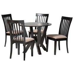 Baxton Studio Marian Modern Sand Fabric and Dark Brown Finished Wood 5-Piece Dining Set